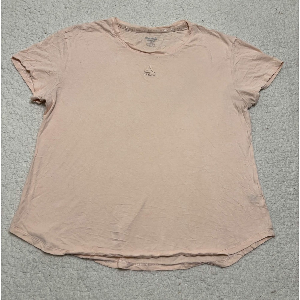 Reebok Womens T-shirt Basic Size M Pink Crewneck Cotton Blend Solid Athletic